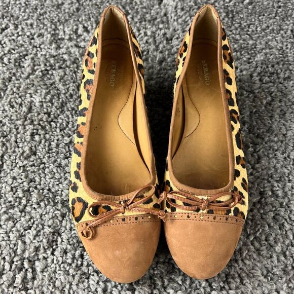 Sebago Surrey Tie Camel Hair Wedge Shoe Womens 8 Leather Suede Slip On Leopard - Picture 6 of 10